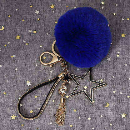 Pompom Star Key Chain Fluffy Faux Fur Ball Keyring Bag Pendant Fluffy Keyring