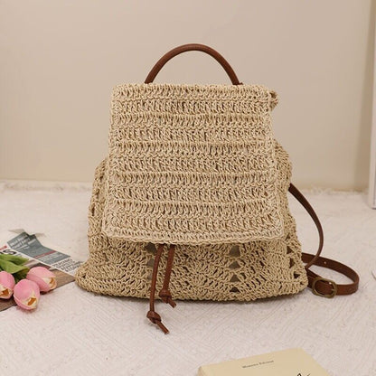 New Hollow Straw Shoulder Bag Women's Summer Backpack Vacation Beach Bag