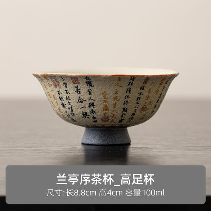 Lanting Xu Ceramic Master Cup Retro Blue and White Red Flint Tea Tasting Cup