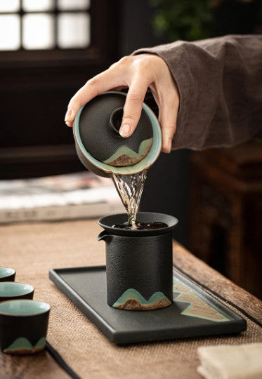 Ceramic Gaiwan Handpainted Mountain Tureen for Tea Lovers