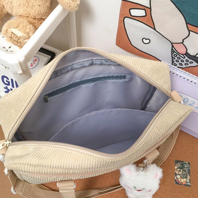 Shoulder Bag Corduroy Shopper Cartoon Embroidered Bear Letter Handbag 35*10*25CM