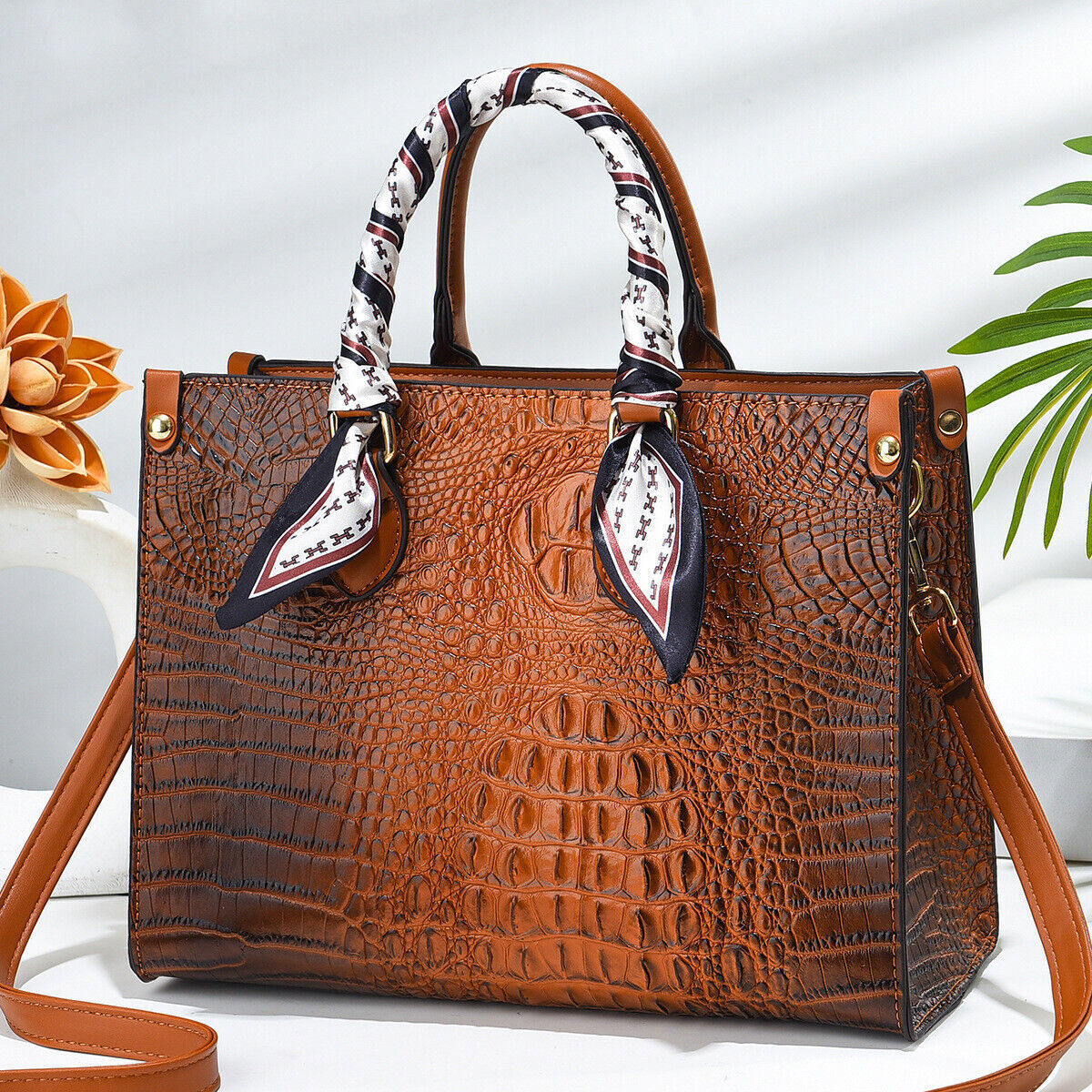 Fashion Crocodile Pattern Handbag Faux Leather Shoulder Bag Women's Purse