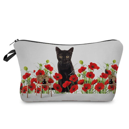 Makeup Bag Travel Storage Purse Mini Toiletry Bags Black Cat Print Cosmetic Case