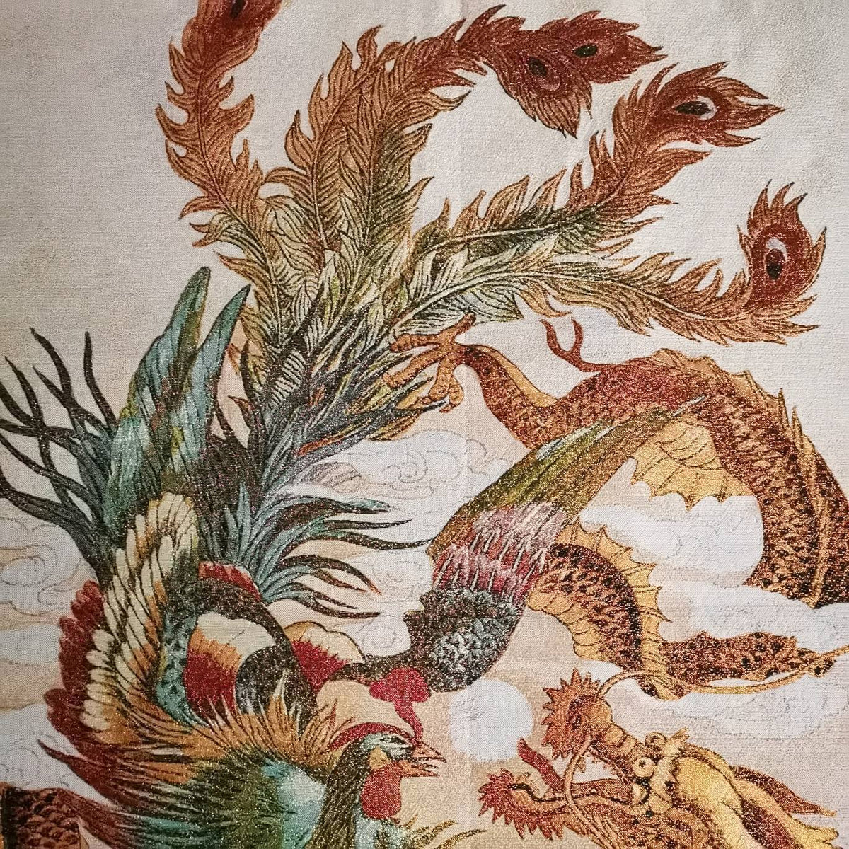 36" Chinese Cloth Silk Dragon Phoenix Mural Wall Hanging Tapestry Meditation 1