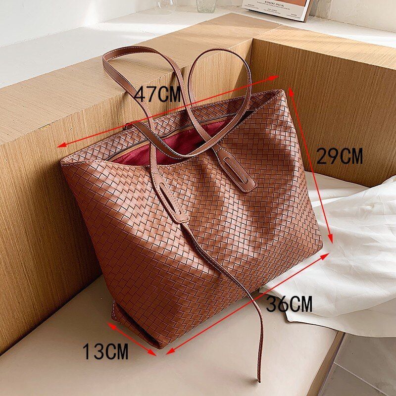 Woven Shoulder Bag Large Tote Bag Luxury Handbag Fashion Underarm Bag Polyester