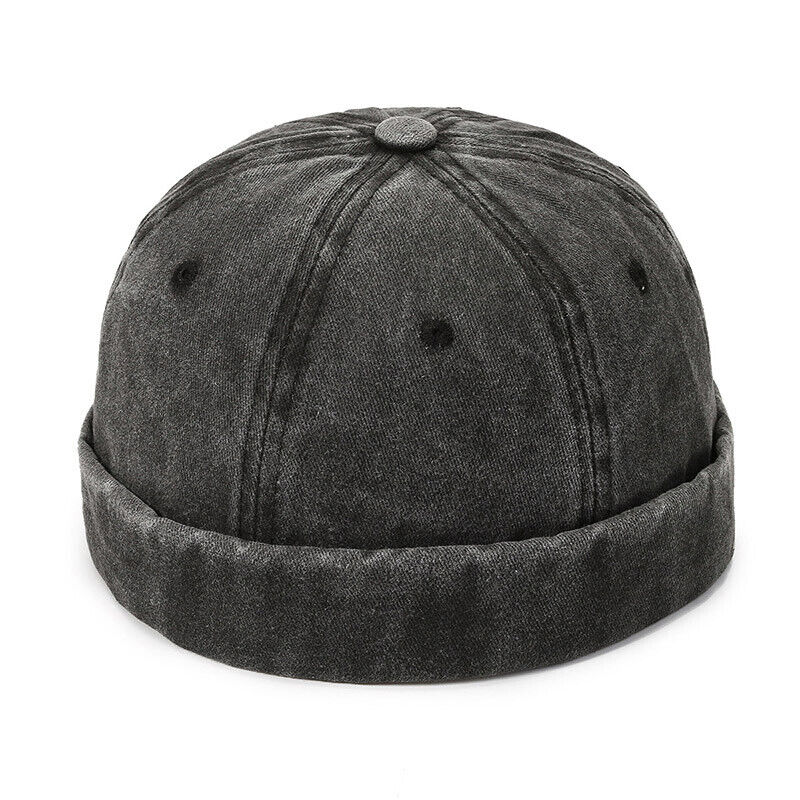 Men's Retro Brimless Hat Skull cap Sailor Cap Beanie Rolled Cuff Adjustable*