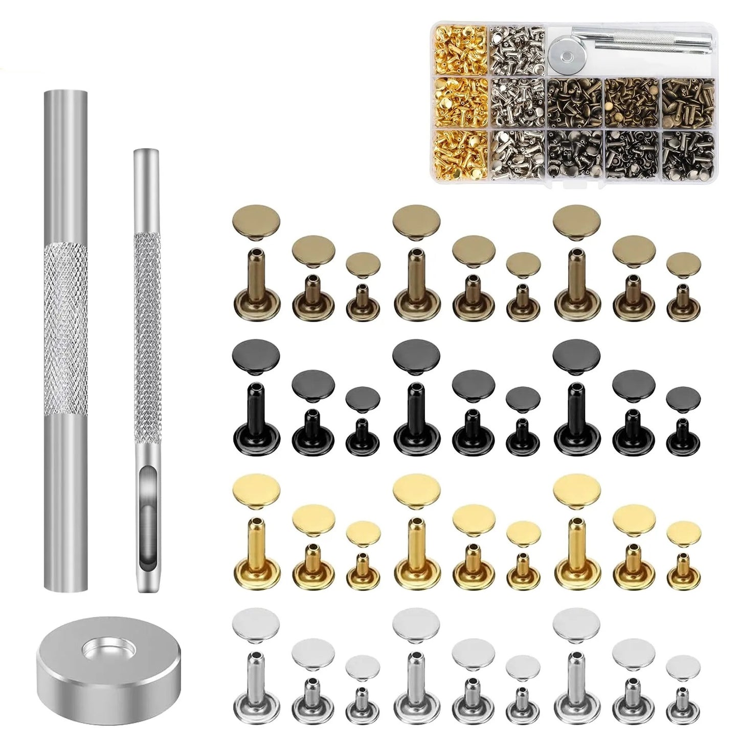 240 Pcs Leather Rivets Double Cap Rivet Tubular Metal Studs Setting Tool Kit DIY