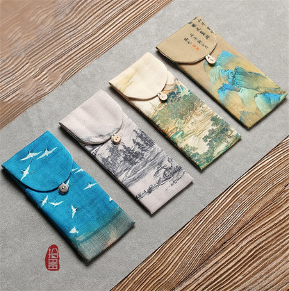 Cotton Linen Storage Bag Set Kung Fu Tea Set Bag Bamboo Tea Clip Accessories