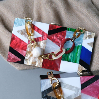 Women Messenger Bags Fashion Luxury Acrylic Geometric Patchwork Handbags Clutch