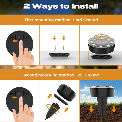 Mini Solar Ground Lights, 2 Pack Solar Lights Outdoor Waterproof, Upgraded LED F