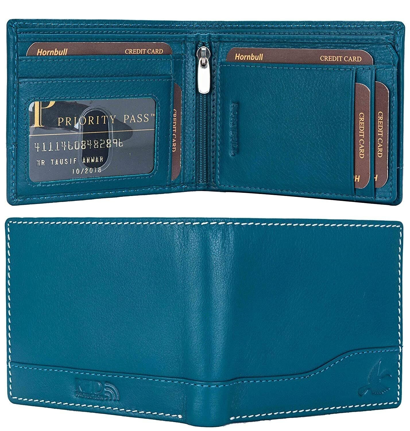 Brand New Authentic RFID Blocking Aqua Blue BI-Fold Genuine Leather Men Wallet