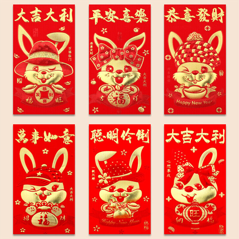6pcs 2023 Chinese Year of Rabbit Red Envelope Spring Festival Money Packing Bags