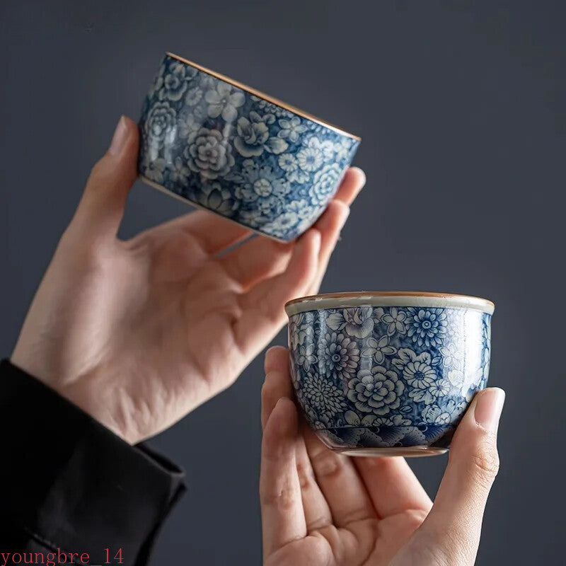 Ceramic Tea Cups Handmade Blue and White Porcelain Chinese Custom Tea Set