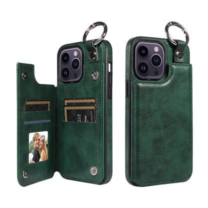 For iPhone 15 14 13 12 11 Pro Max Wallet Case with Card Holder Ring Buckle Cover