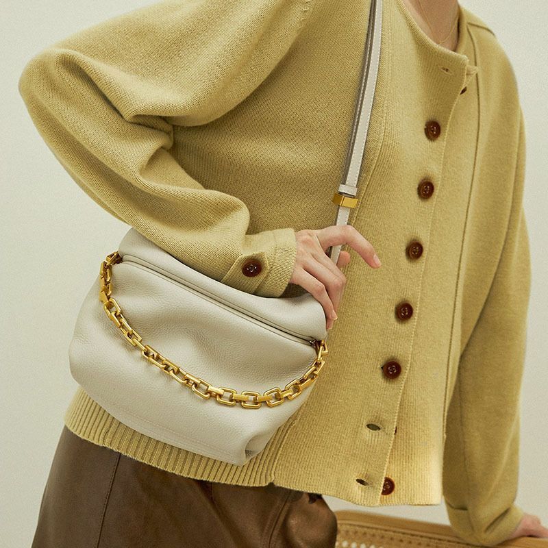 Crossbody Bag Genuine Leather Fold Cloud Purse Chain Shoulder Messenger Bags 1PC