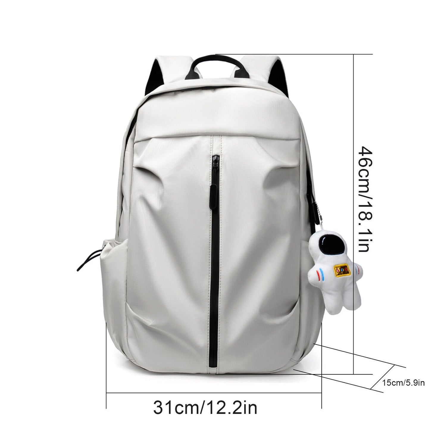 Backpack Men Laptop Backpacks Oxford Black Solid High School Bags w/ Pendant