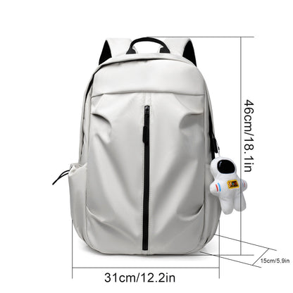 Backpack Men Laptop Backpacks Oxford Black Solid High School Bags w/ Pendant