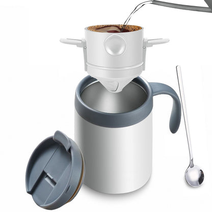 Portable Insulated Coffee Mug with Drip Filter - Stainless Steel Hand Brew Kit