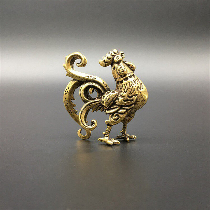 Cute Brass Rooster Antique Cock Mini Statue Figurine Home Collectible Gift Decor