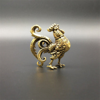Cute Brass Rooster Antique Cock Mini Statue Figurine Home Collectible Gift Decor
