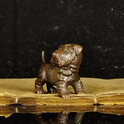 Chinese Copper Color Cute Puppy Tea Pet Ornament Antique