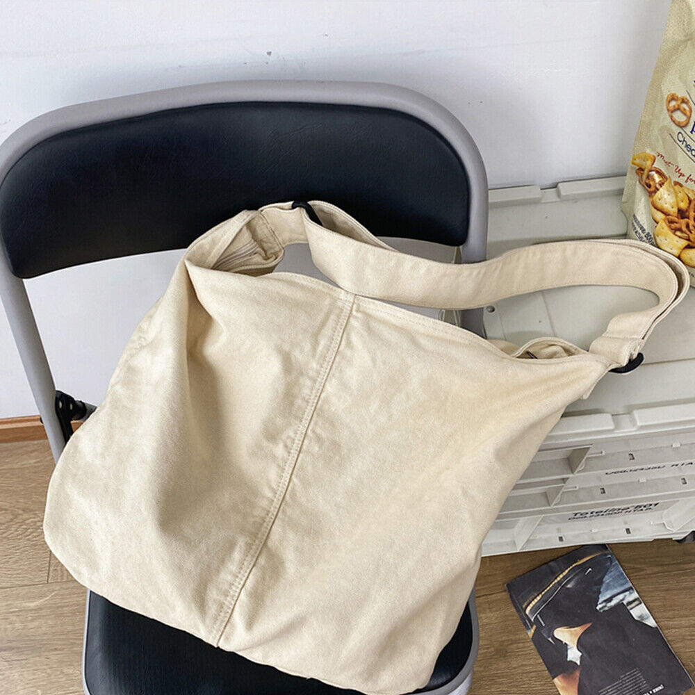 Solid Color Messenger Bag Washable Canvas Shoulder Bag Canvas Tote Bag 1PCS