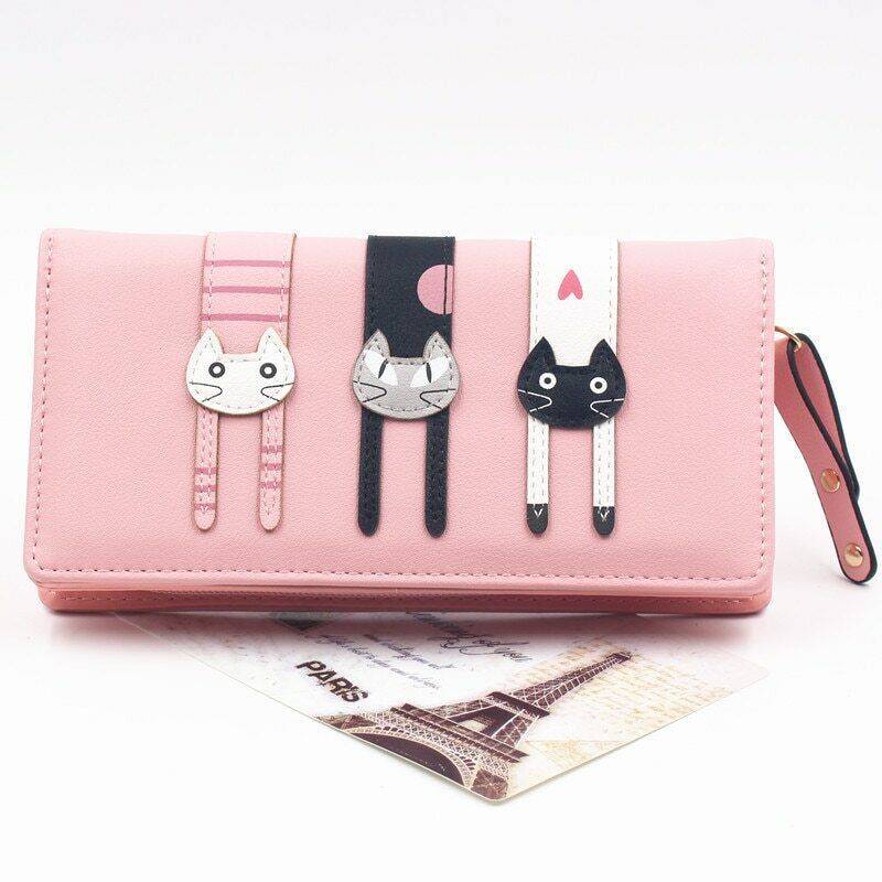 Female Card Clamps Holder PU Women Handbag Coin Purse Girl's Cartoon Long Wallet