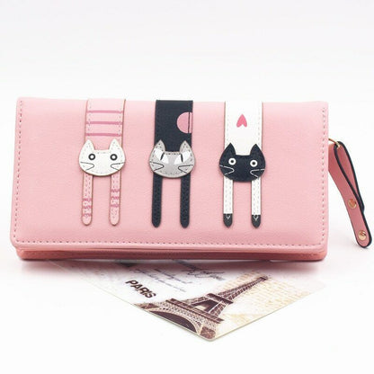 Female Card Clamps Holder PU Women Handbag Coin Purse Girl's Cartoon Long Wallet