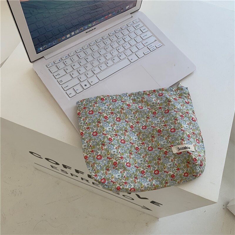 Floral Cosmetic Bag Cotton Fabric Make Up Storage Pouch Vintage Phone Clutch Bag