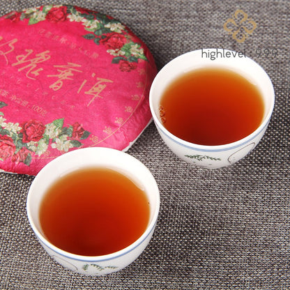 100g Ripe Pu'er Yunnan Rose Blended Aged Fragrance Compressed Tea Cake