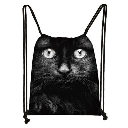 Black Cat Drawstring Bag Women Shopping Purse Canvas Travelling Bag Backpack 1PC