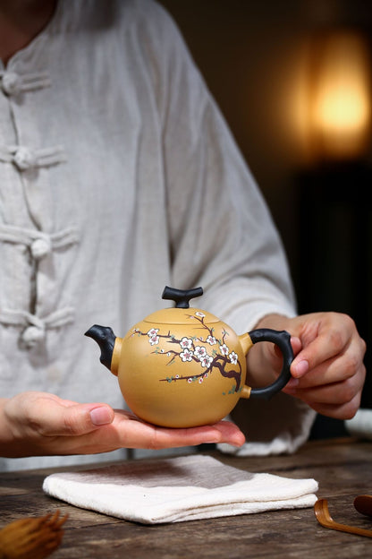 China Yixing Zisha Pottery Duan Clay Handmade 300cc Plum Blossom Teapot