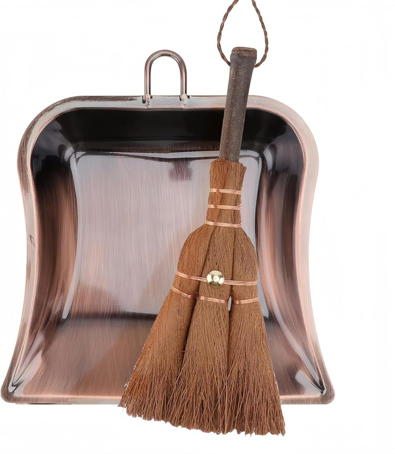Natural Hand Broom Metal Dustpan and Brush Set Handheld for Fireplace Workshop