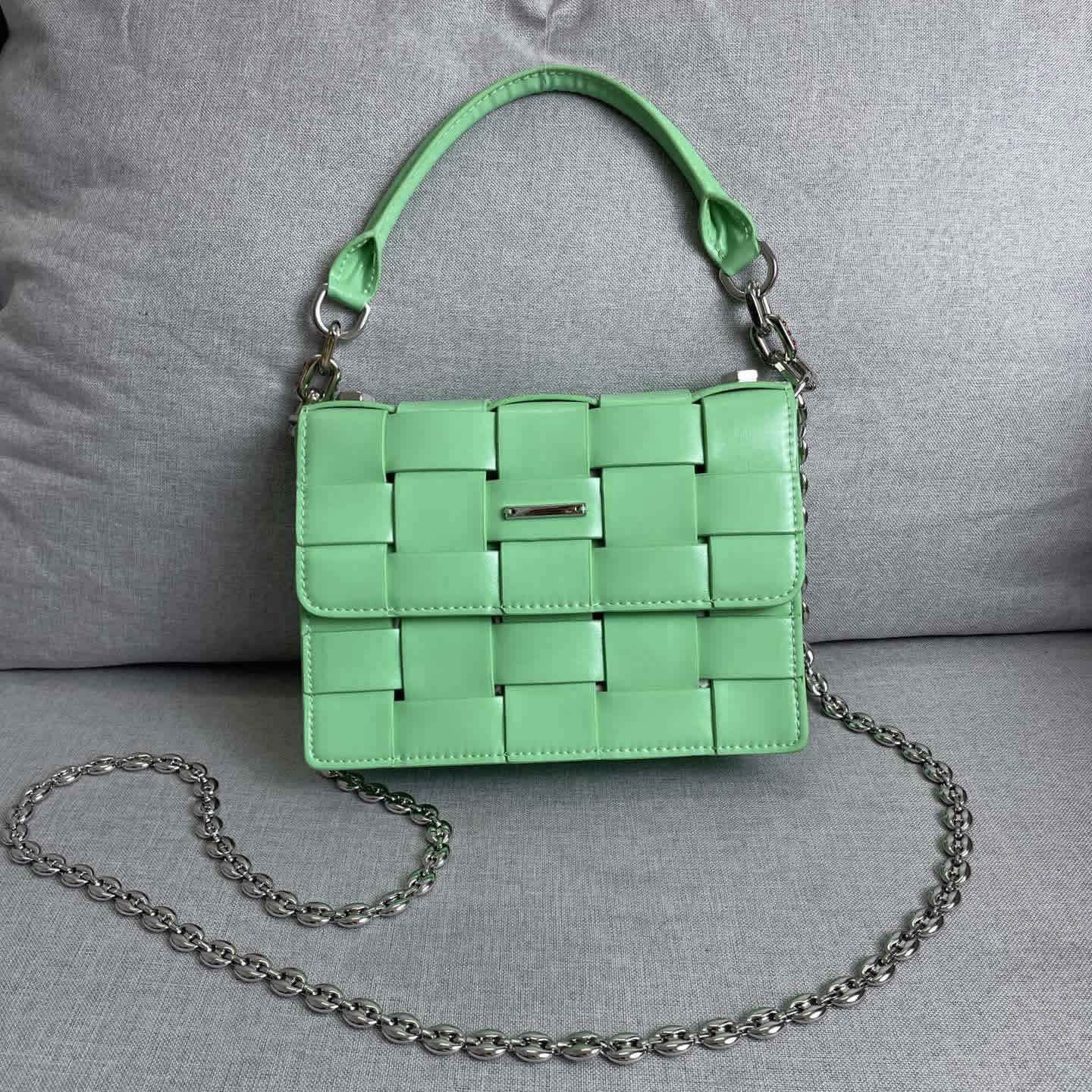 Woven Leather Small Flap Purse Chains Satchel Mini Tote Crossbody Shoulder Bag