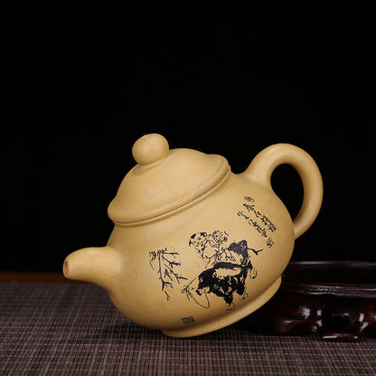 China Yixing Zisha Pottery Gold Section Clay Handmade 220cc Mesh Teapot 潘壶