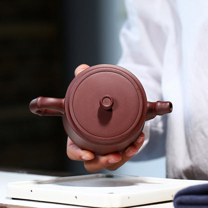 5.7"Collect Chinese Yixing Zisha Pottery Purple Clay 250ML Mesh Bamboo Teapot 竹段