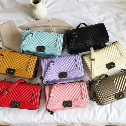 Chain Shoulder Bag V-Line Leather Crossbody Bags Lock Messenger Handbag 9 Colors