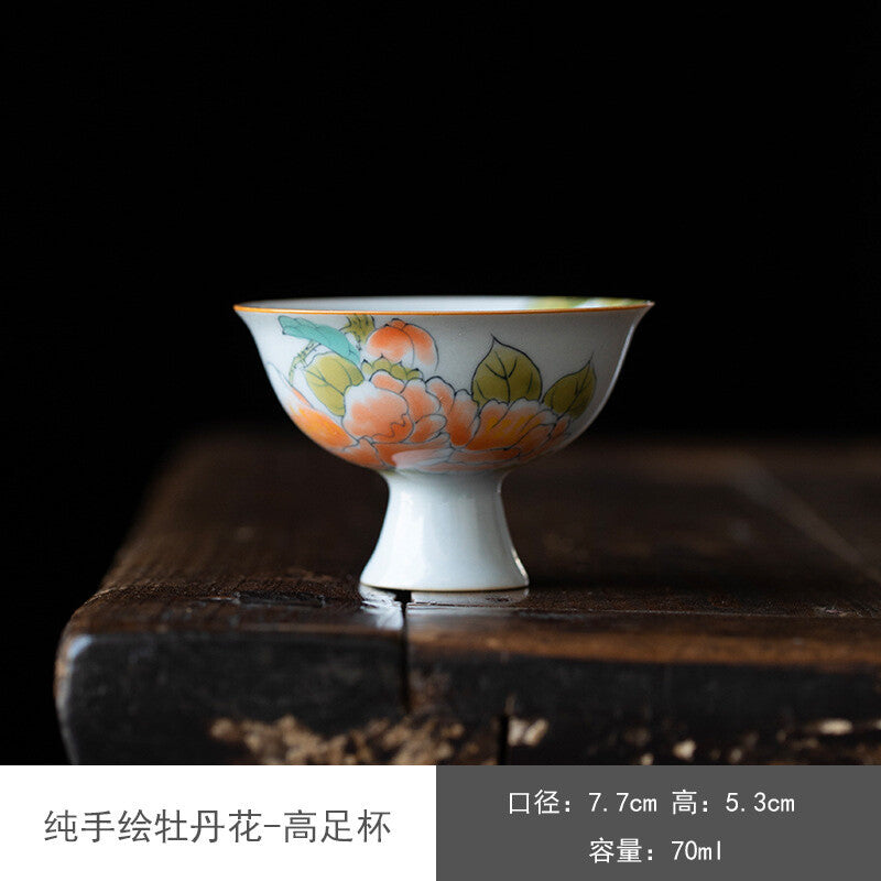 70ml Retro White Porcelain Sample Tea Cup Hand Painted Goblet Small Master Cup