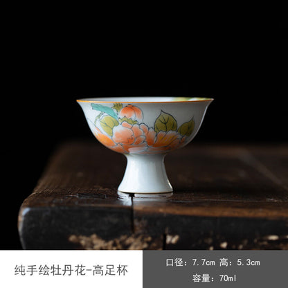 70ml Retro White Porcelain Sample Tea Cup Hand Painted Goblet Small Master Cup