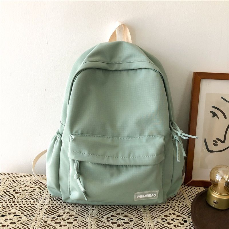 Waterproof Nylon School Backpack Large Solid Color Travel Bag College Schoolbag