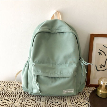 Waterproof Nylon School Backpack Large Solid Color Travel Bag College Schoolbag
