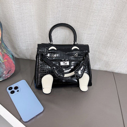 Polyester Split Genuine Leather Bag Small Shoulder Messenger Handbag 19*7*15 Cm