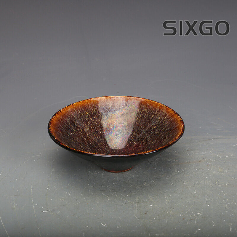 5.5" Collection Chinese Song Porcelain Jizhou Kiln Black Glaze Tea Cup 2