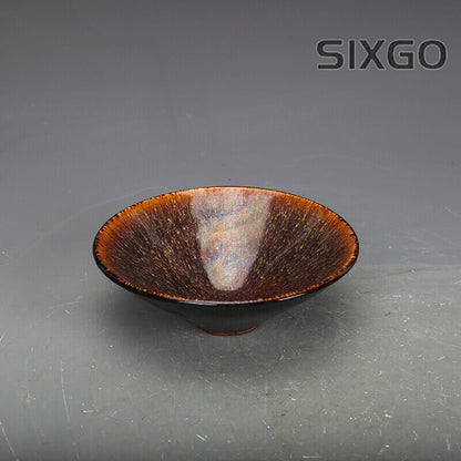 5.5" Collection Chinese Song Porcelain Jizhou Kiln Black Glaze Tea Cup 2
