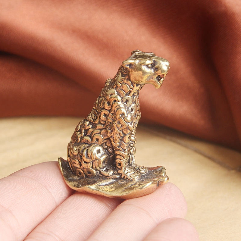 Currency Symbol Pattern Leopard Figurine Miniature Desktop Ornaments Brass Anima
