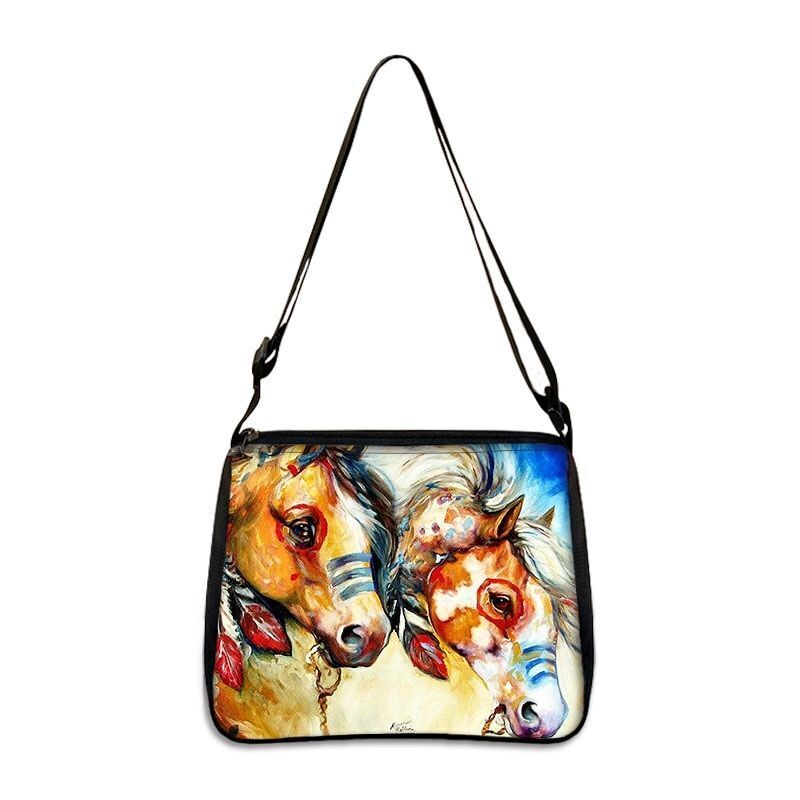 Horse Print Handbag Canvas Shoulder Bag Messenger Bags Travel Crossbody Nylon