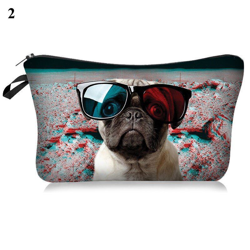 3D Pug Dog Printed Cosmetic Bag Cute Makeup Organizer Bag Travelling Handbag 1PC