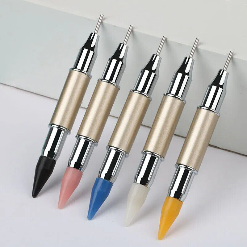 Nail Art Tool Metal Handle Dual-Ended Dotting Pen Crystal Rhinestone Accessories