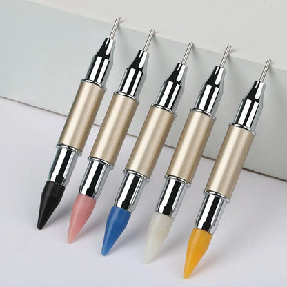 Nail Art Tool Metal Handle Dual-Ended Dotting Pen Crystal Rhinestone Accessories