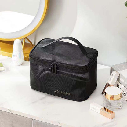 Double Layer Mesh Makeup Bag Cosmetic Organizer Transparent Travel Wash Case 1PC